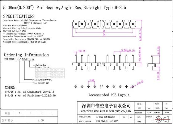 SGS Single Row Pin Header UL94V-0 TBP PBT LCP Board to Board Connector