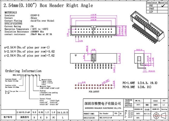 2x4P Box Header Connector PA6T UL94V-0 کانکتور پین خمش 90 درجه